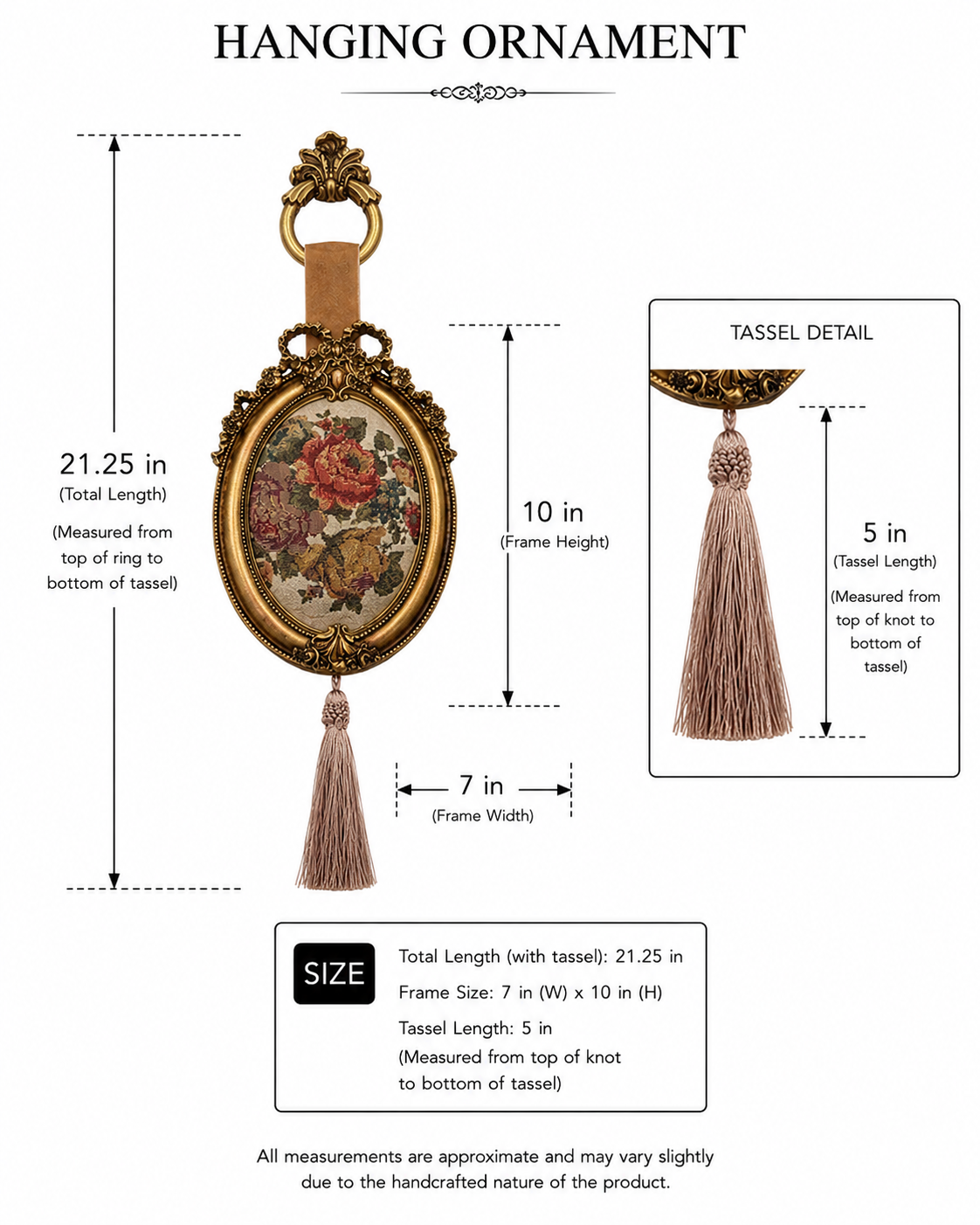 Baroque Oval Floral Tapestry Hanging Ornament – Set of 2