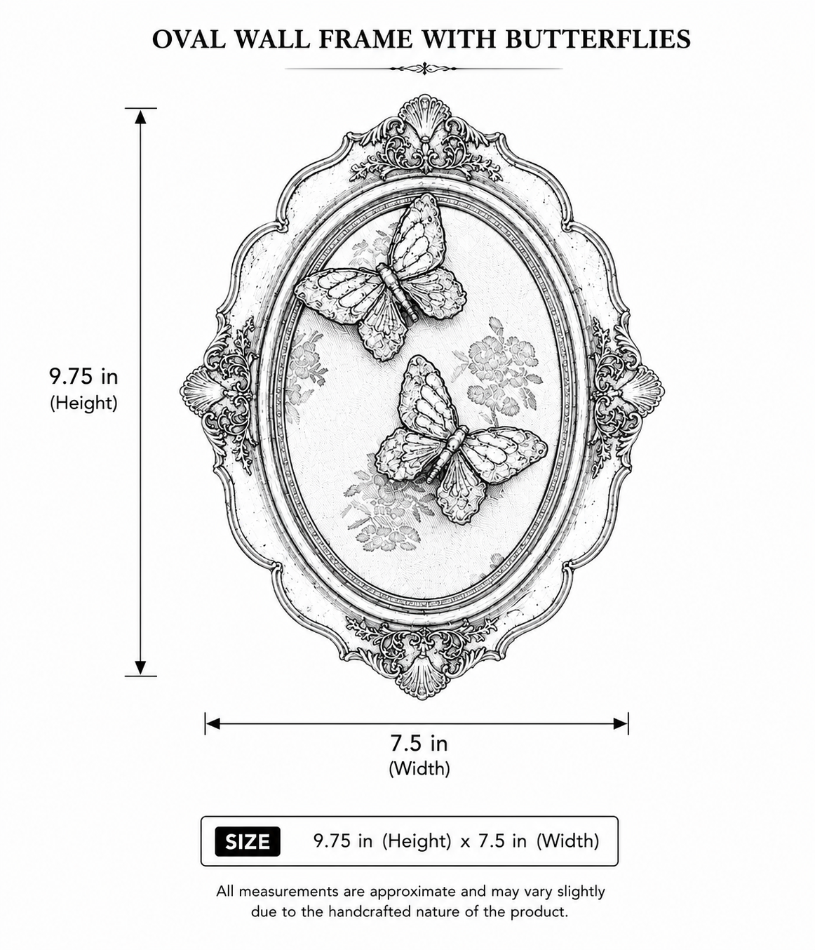 Size diagram showing 9.75 in height by 7.5 in width