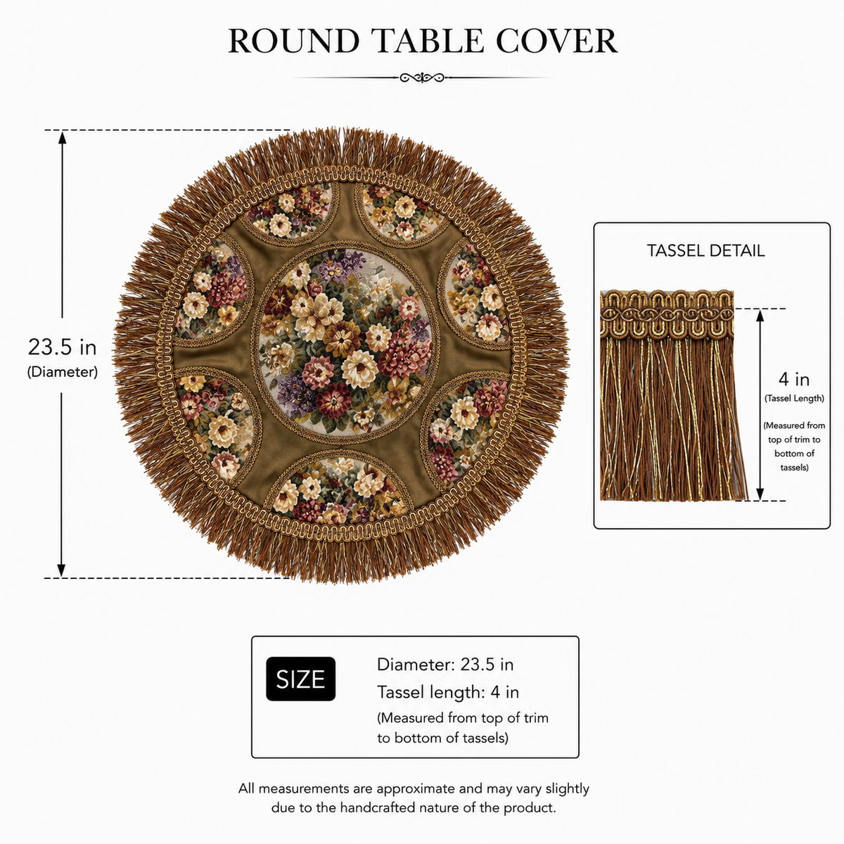 Round Floral Tapestry Table Cover with Fringe