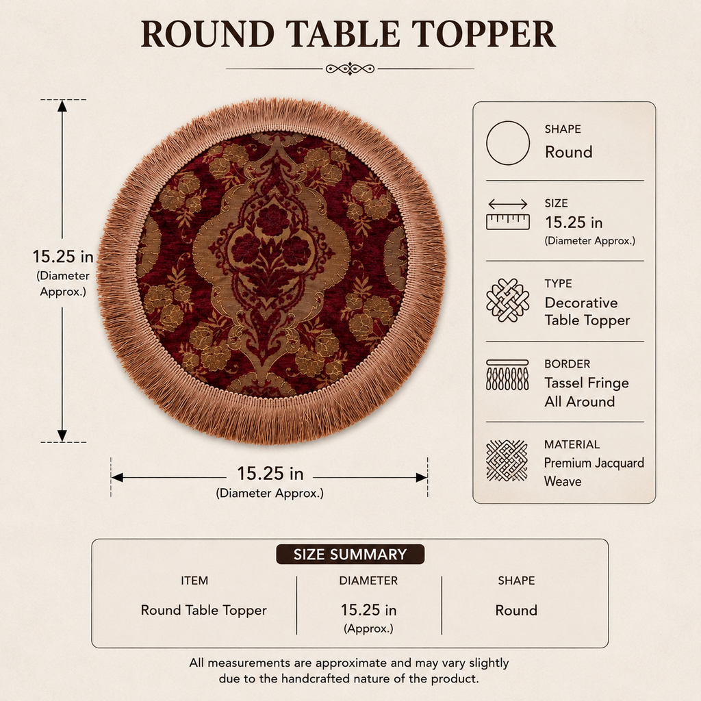 Ornate Round Table Topper with Tassel Fringe – Set of 2