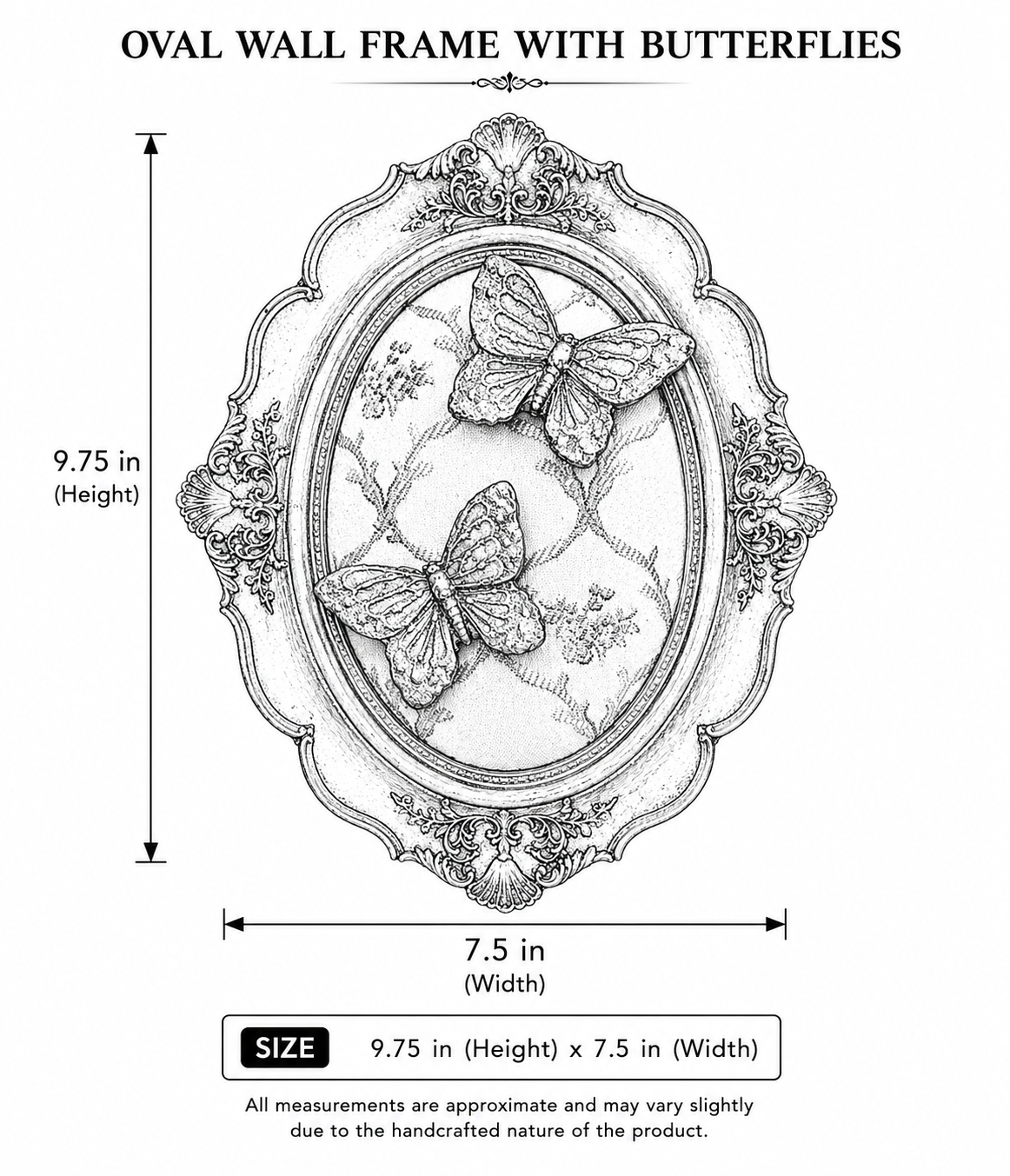 Baroque Oval Wall Frame with Butterflies