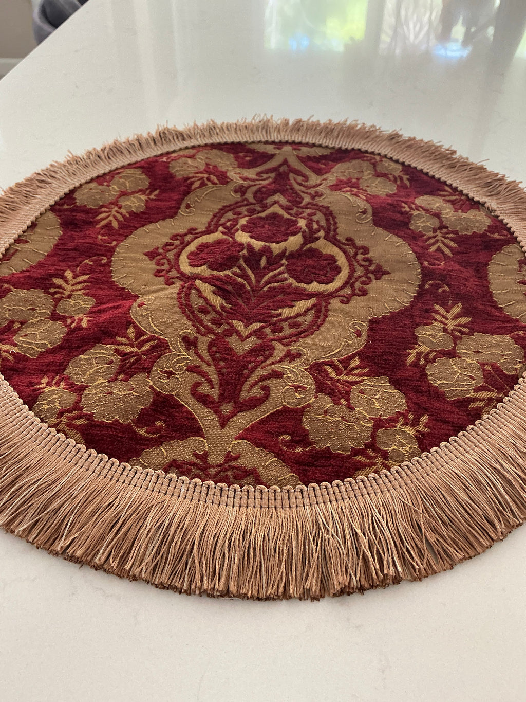 Ornate Round Table Topper with Tassel Fringe – Set of 2