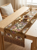 Baroque Floral Tapestry Table Runner – Gold Trim & Tassel Fringe (40 in)