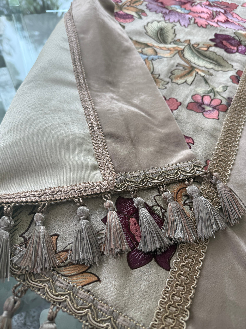 Baroque Floral Embroidered Table Runner with Tassels
