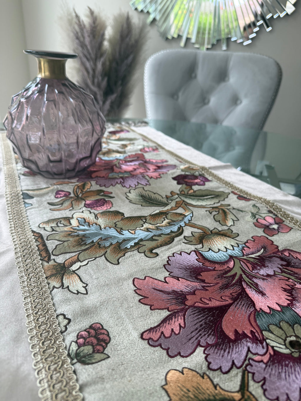 Baroque Floral Embroidered Table Runner with Tassels