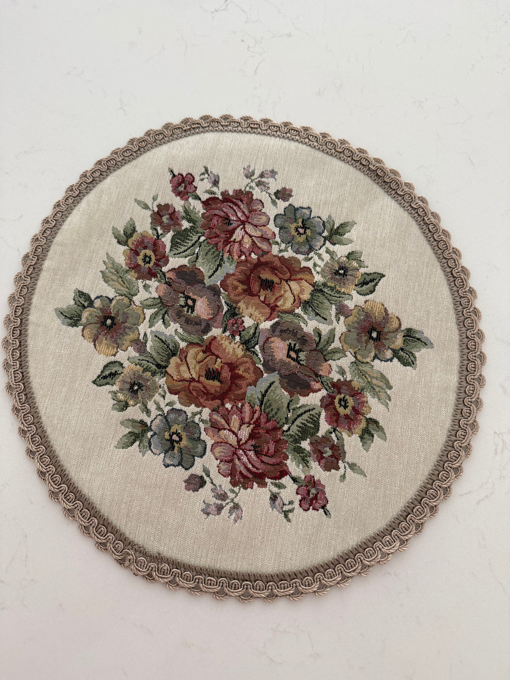 Round Floral Tapestry Table Cover with Lace Edge — Set of 2