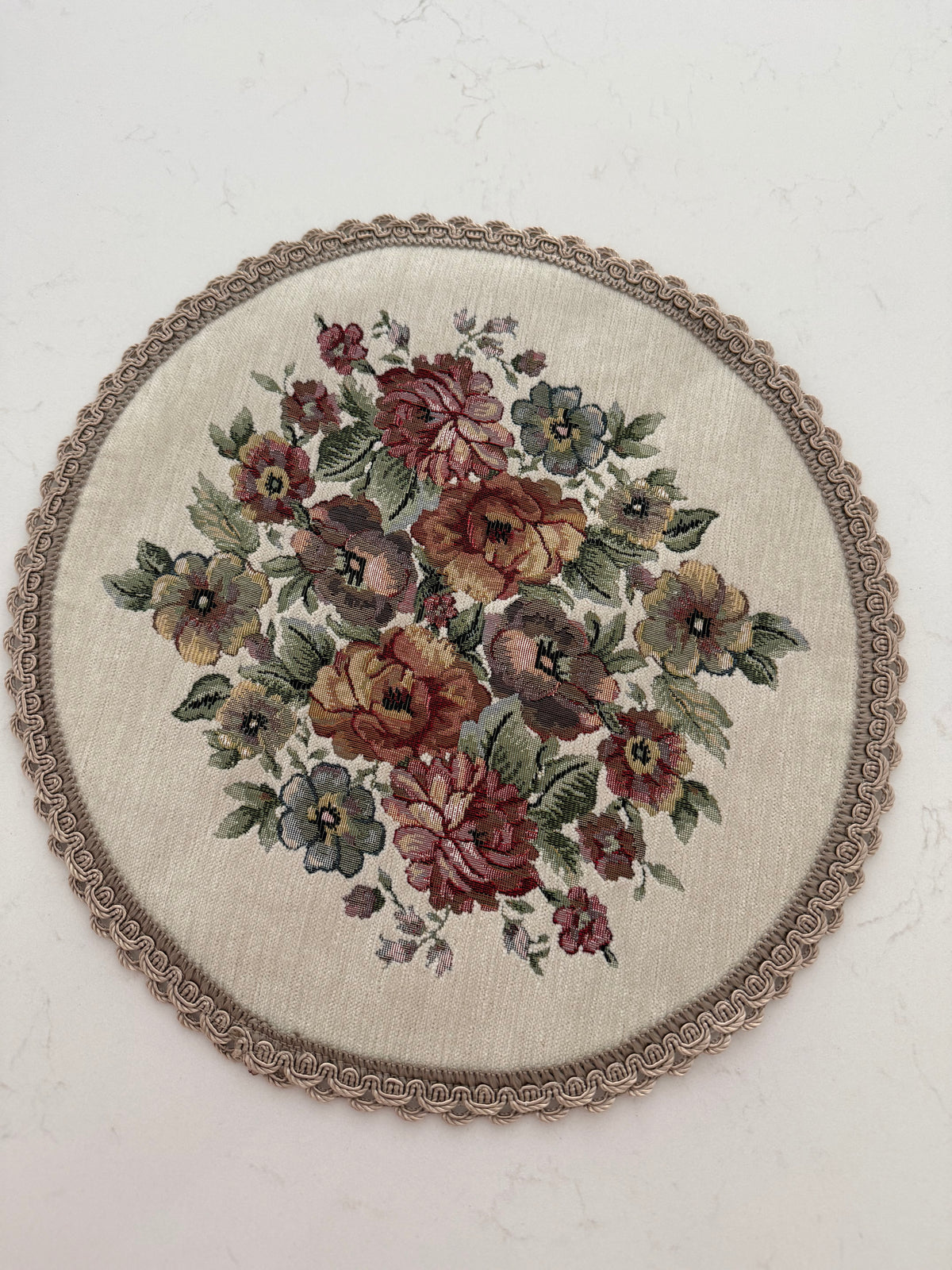 Round Floral Tapestry Table Cover with Lace Edge — Set of 2