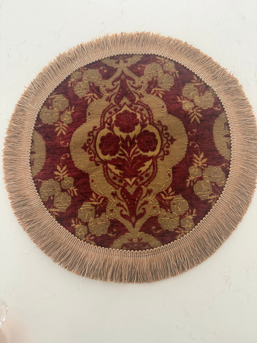 Ornate Round Table Topper with Tassel Fringe – Set of 2