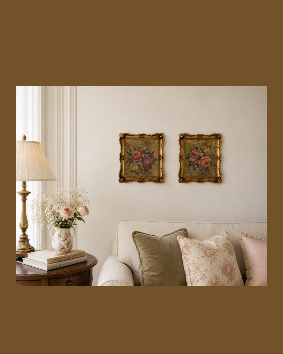 Baroque Floral Rose Wall Frame Set – Pair