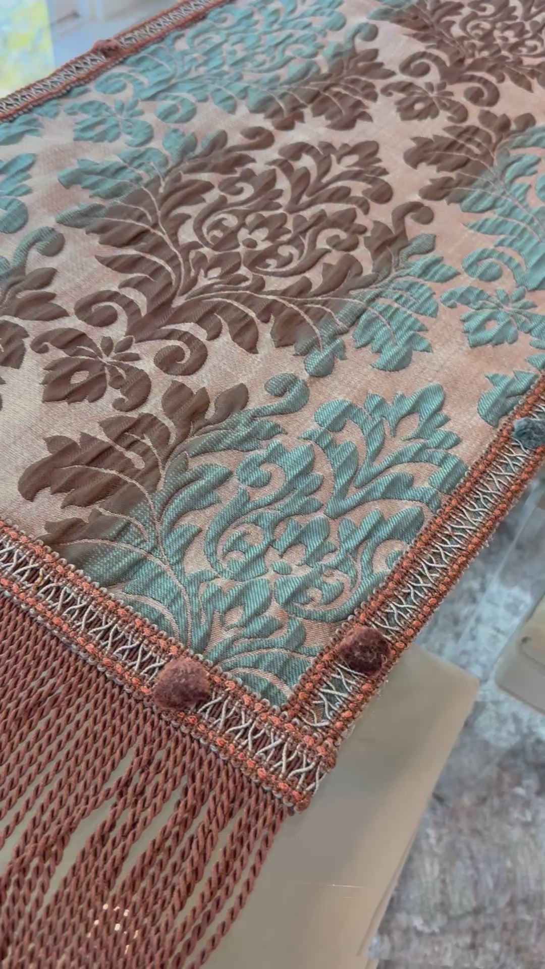 Ornate Damask Table Runner with Twisted Fringe